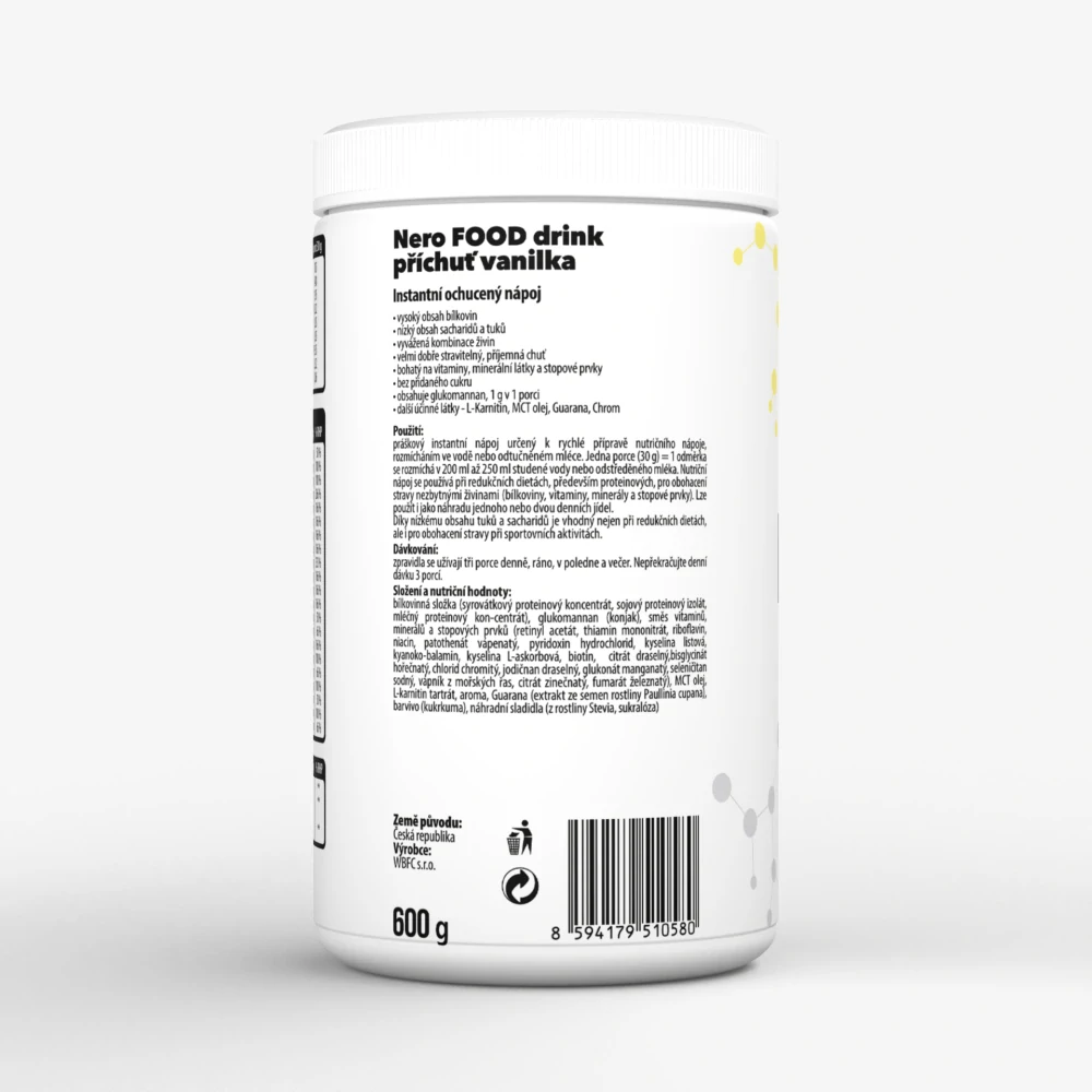 Funkční zdravá strava Nero FOOD Vanilka, 600g, 20 porcí