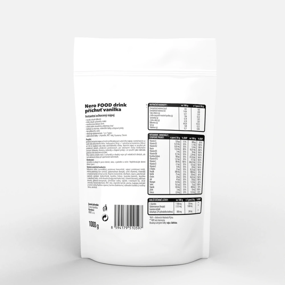 Funkční zdravá strava Nero FOOD Vanilka, 1kg, 33 porcí