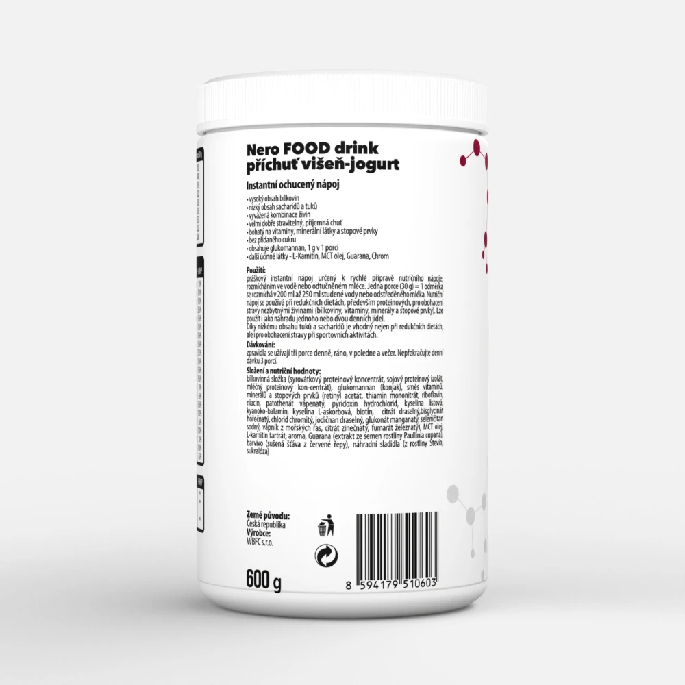 Funkční zdravá strava Nero FOOD Třešeň & Jogurt, 600g, 20 porcí
