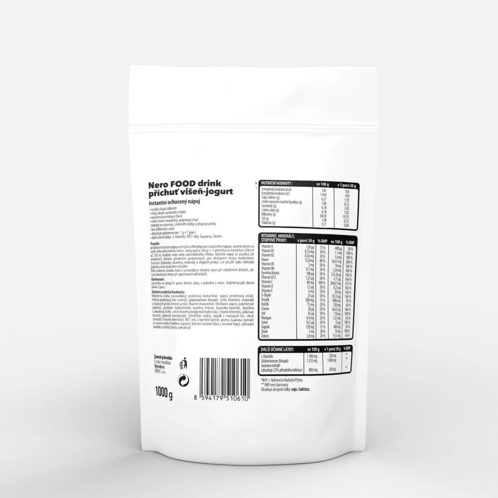 Funkční zdravá strava Nero FOOD Třešeň & Jogurt, 1kg, 33 porcí