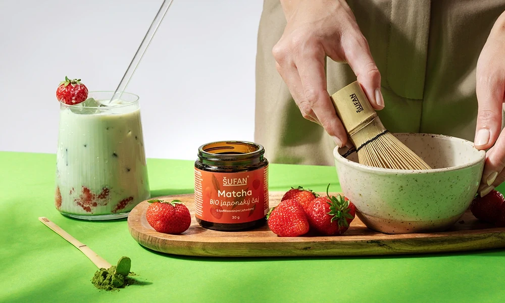 BIO japonský čaj Matcha s lyofilizovanými jahodami - 30 g
